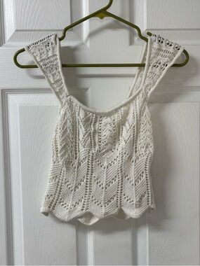 Aeropostale Boho Crochet Knit Tank Top Lace Crop Cami Ivory Women’s Size XS